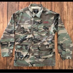 Mens Carbon Jacket DISTRESSED CAMO Heavy Cotton "GOOD VIBES" Cargo Pkts SIZE S
